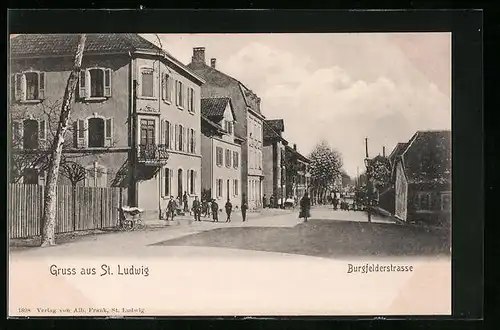 AK St. Ludwig, Passanten in der Burgfelderstrasse