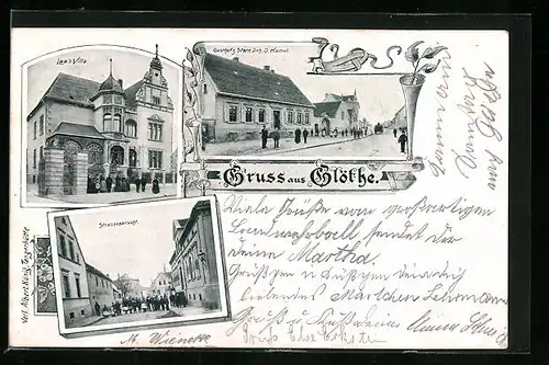 Lithographie Glöthe, Laa`s Villa, Gasthof zum Stern, Strassenpartie