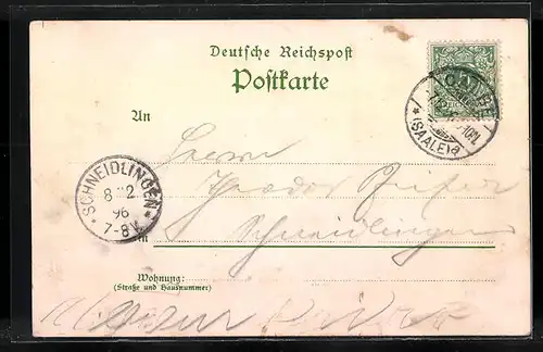 Lithographie Calbe a. S., Rathaus, Wasserturm, Rolanddenkmal, Amtsgericht