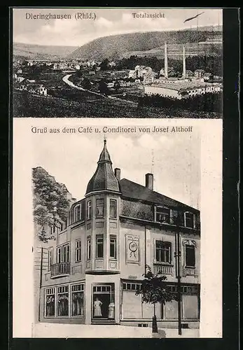 AK Dieringhausen, Cafe und Konditorei von Josef Althoff, Totalansicht