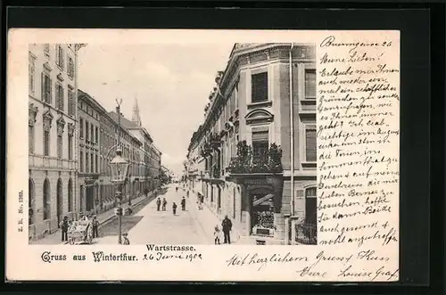 AK Winterthur, Wartstrasse mit Passanten aus der Vogelschau