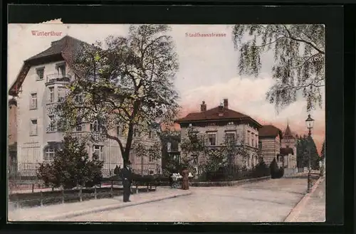 AK Winterthur, Passanten in der Stadthausstrasse