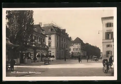 AK Romanshorn, Strassenpartie am Bahnhofplatz