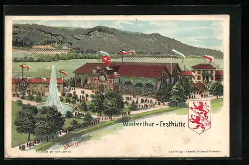 Künstler-AK Winterthur, Festhütte mit Wappen