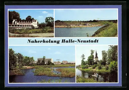 AK Halle-Neustadt, Gasthaus Piratennest, Freibad Angersdorfer Teiche