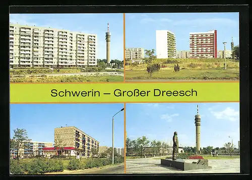 AK Schwerin-Grosser Dreesch, Wohnsiedlung und Denkmal