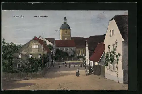 AK Lobstädt, Neumarkt mit Kirche