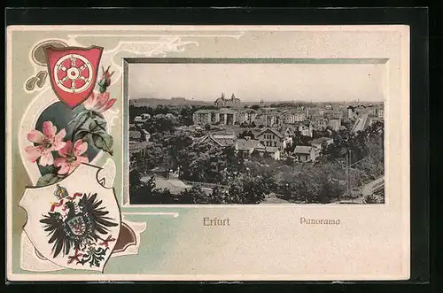 Passepartout-Lithographie Erfurt, Panorama, Wappen