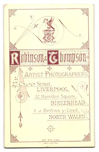 Fotografie Robinson & Thompson, Liverpool, 57, Church Street, Junger Herr im Anzug mit Oberlippenbart