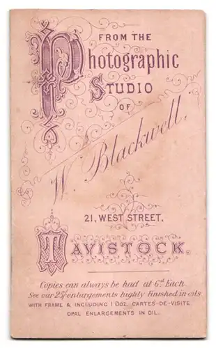 Fotografie W. Blackwell, Tavistock, 21, West Street, Junger Herr im Anzug mit Krawatte