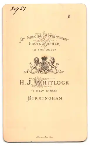 Fotografie H. J. Whitlock, Birmingham, 11. New Street, Dame in gestreifter Tournüre in Profilansicht