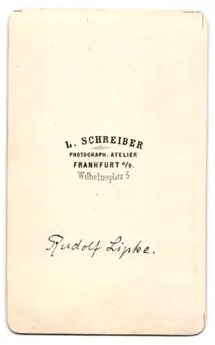 Fotografie L. Schreiber, Frankfurt a. Oder, Portrait Rudolf Lipke im Anzug mit Backenbart