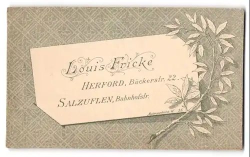 Fotografie Louis Fricke, Herford, Bäckerstr. 22, Visitenkarte & Lorbeerzweig, Rückseitig Mädchen Portrait
