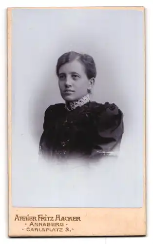 Fotografie Fritz Hacker, Annaberg, Carlsplatz 3, Schmetterling & Blumenblüten, Rückseitig Damen Portrait