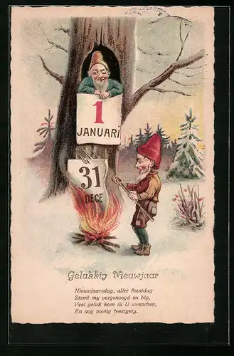 AK Zwerg verbrennt altes Kalenderblatt