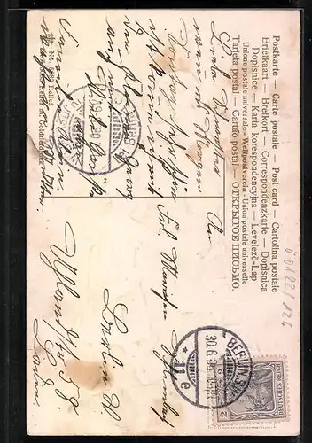 Präge-AK Kinder mit Windmühle aus Kleeblatt