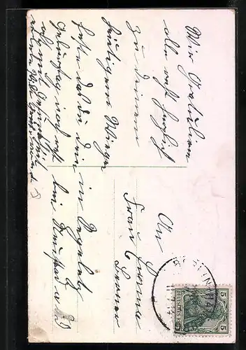 AK Knabe sitzt auf Hufeisen aus Kleeblättern