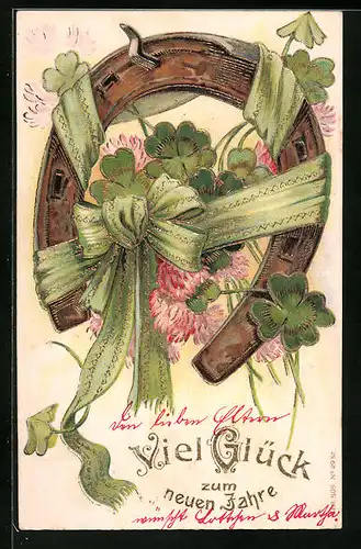 Präge-AK Rostiges Hufeisen mit Schleife