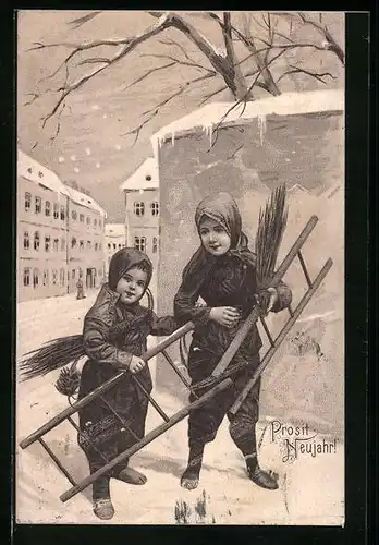 AK Kleine Schornsteinfeger im Winter