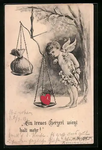 AK Amor legt Herz auf Waage