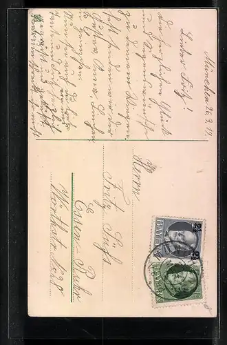 AK Hufeisen mit Blumen vor Haustür