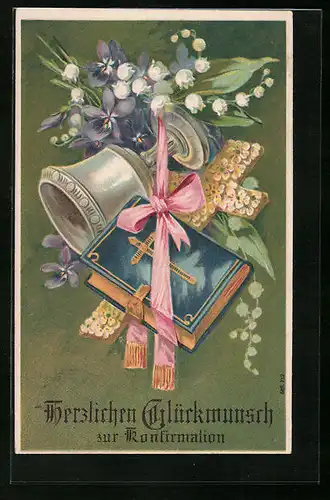 AK Gruss zur Konfirmation mit Bibel