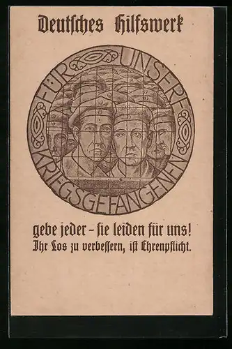 Künstler-AK Deutsches Hilfswerk für unsere Kriegsgefangenen - Gefangene hinter Gittern