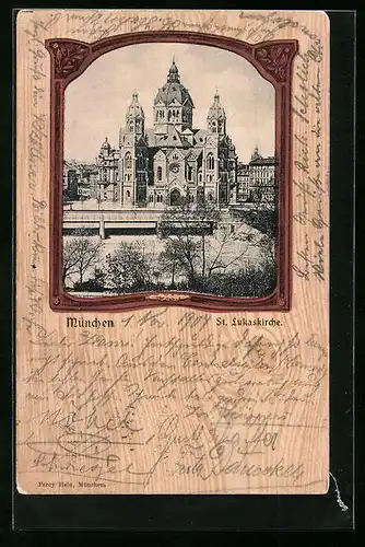 AK München, St. Lukaskirche im Passepartoutrahmen