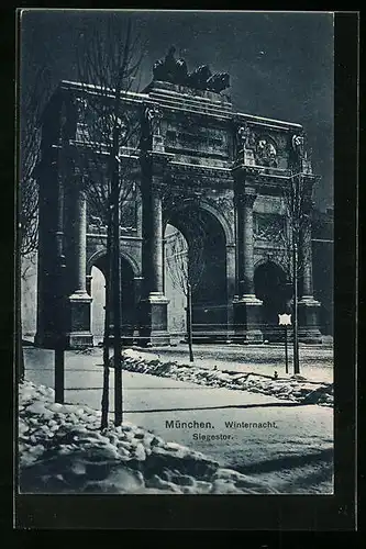 AK München, Siegestor in einer Winternacht