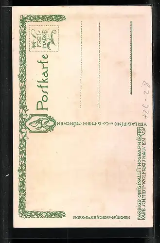 Steindruck-AK München, Blick von der Maximiliansbrücke