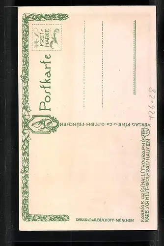 Steindruck-AK München, Strassenpartie mit Karlstor