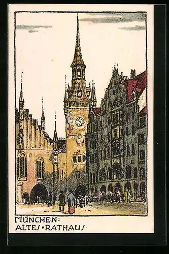 Steindruck-AK München, Altes Rathaus