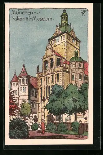 Steindruck-AK München, Nationalmuseum