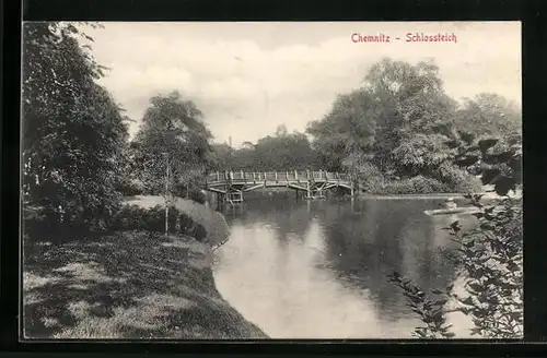 AK Chemnitz, Schlossteich mit Brücke