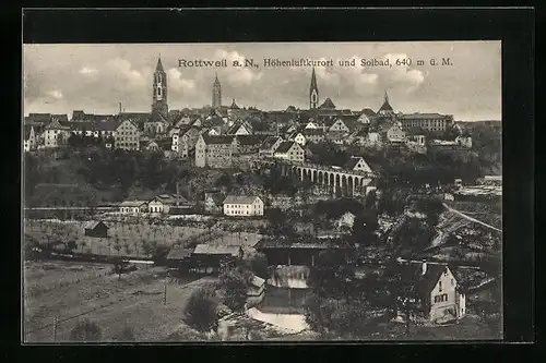 AK Rottweil a. N., Panorama mit Kirchtürmen und Viadukt