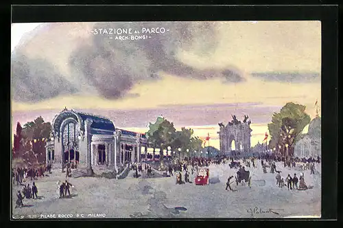 Künstler-AK Milano, Esposizione 1906, Stazione al Parco