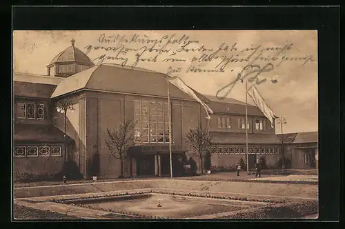 AK Essen-Rüttenscheid, Bassin vor Ausstellungsgebäude