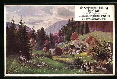 AK Karlsruhe, Gartenbau-Ausstellung 1906, Blick in ein Tal