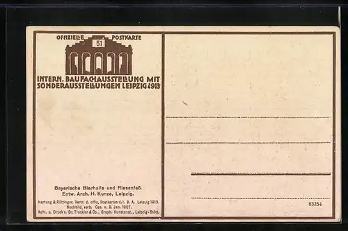 AK Leipzig, Intern. Baufachausstellung mit Sonderausstellungen 1913, Bayerische Hallen