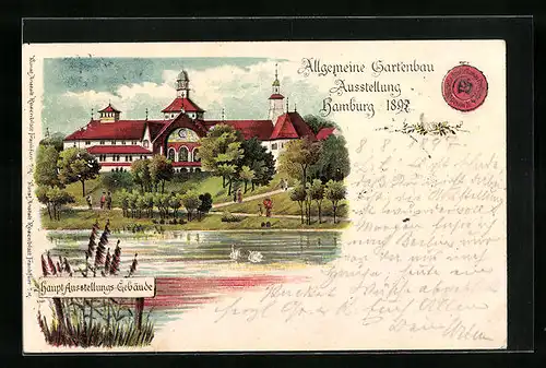 Lithographie Hamburg, Allgemeine Gartenbau-Ausstellung 1897, Hauptgebäude