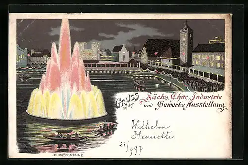 Lithographie Leipzig, Sächsisch Thüringische Industrie- & Gewerbe-Ausstellung 1897, Leuchtfontaine