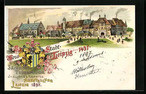 Lithographie Leipzig, Sächsisch Thüringische Industrie- & Gewerbe-Ausstellung 1897, Totalansicht