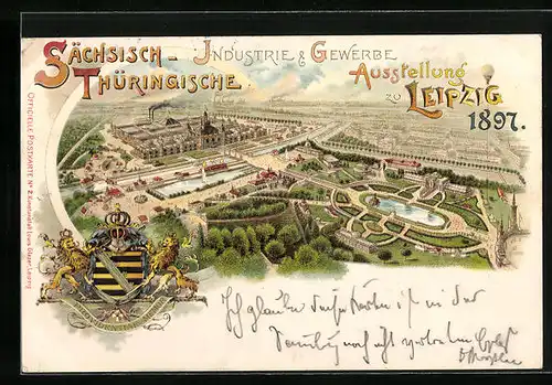 Lithographie Leipzig, Sächsisch Thüringische Industrie- & Gewerbe-Ausstellung 1897, Totalansicht