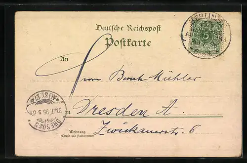 Lithographie Berlin, Gewerbe-Ausstellung 1896, Wasserturm und Hauptrestaurant