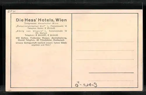 AK Wien, Die Hess` Hotels Österreichischer Hof und König von Ungarn