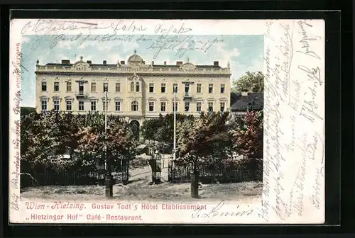 AK Wien, Hotel-Etablissement Hietzinger Hof in Hietzing hinter Bäumen