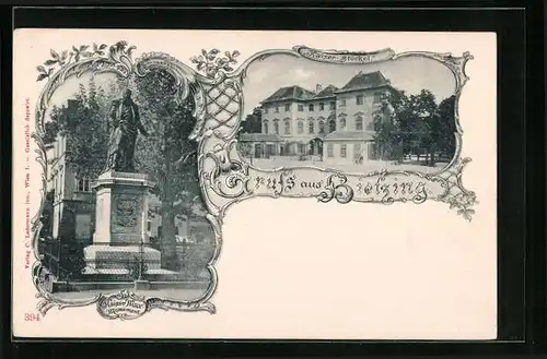 AK Wien, Gasthaus Kaiser-Stöckel und Kaiser Max-Monument in Hietzing