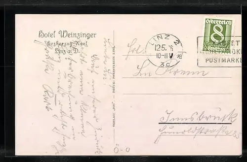 Künstler-AK Linz a. D., Hotel Weinzinger, Erzherzog Karl
