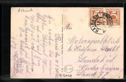 AK Haibach, Weinhaus Bergkeller, Ortsansicht aus der Vogelschau