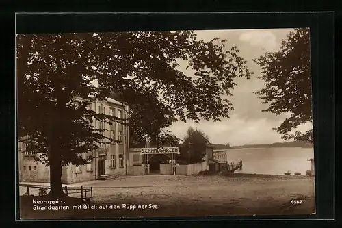 AK Neuruppin, Cafe Strandgarten mit Blick auf den Ruppiner See